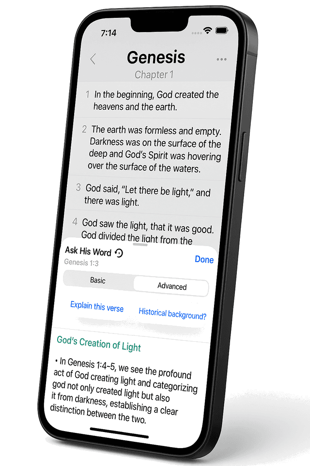 Ask His Word app screenshot showing Scripture reading interface