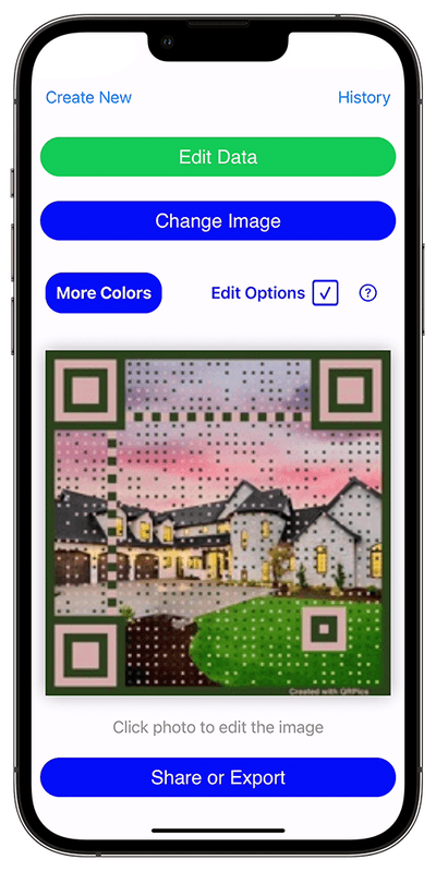 QRPics main QR code view screen