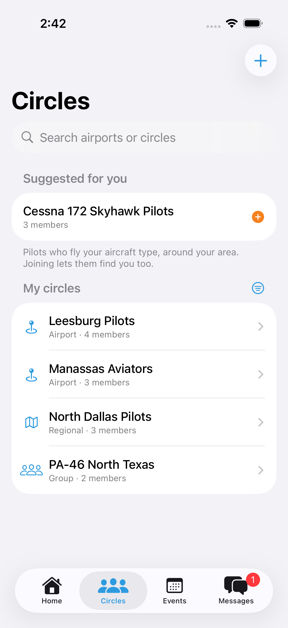 RampMeet circles screen with an airport search