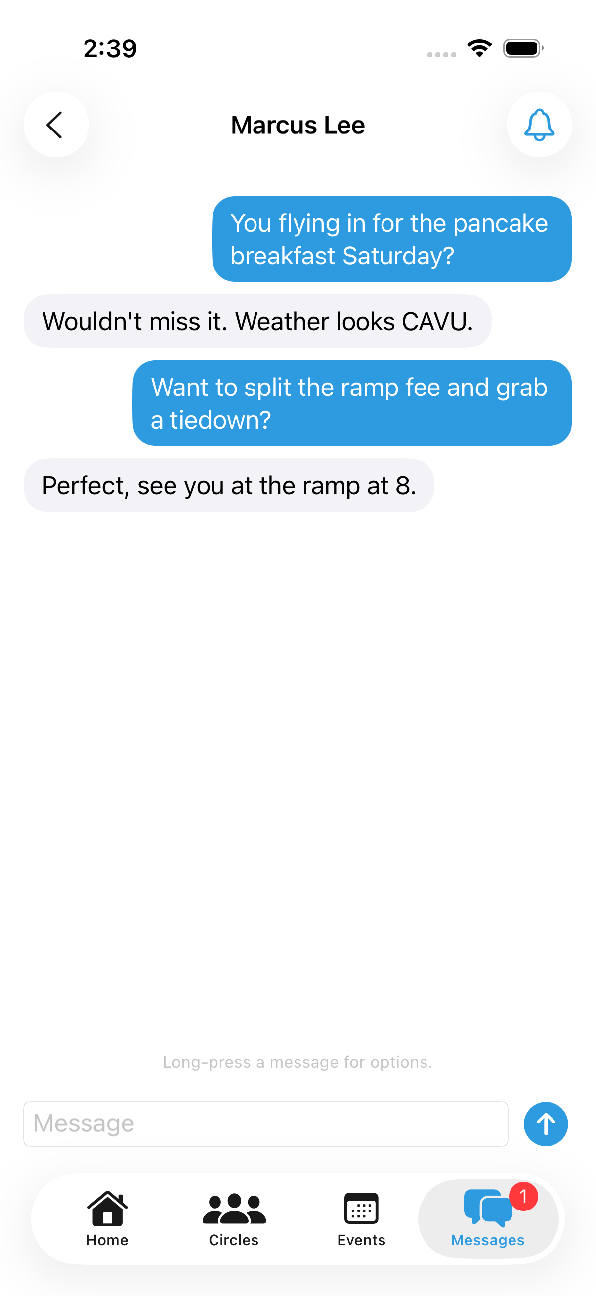 RampMeet private conversation between two pilots