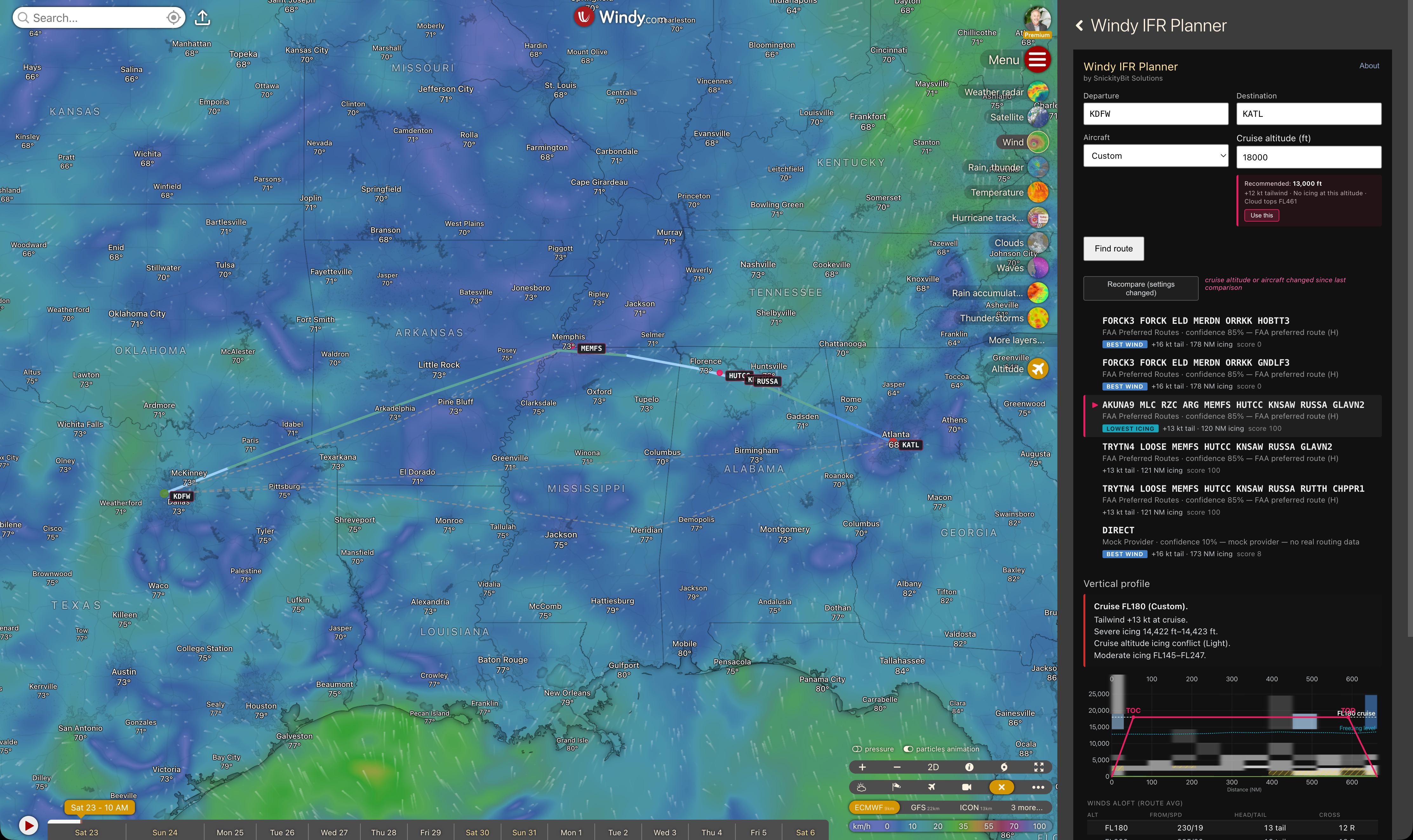 Windy IFR Planner app screenshot