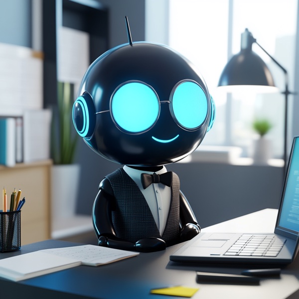Fictional AI robot character Claude Stackwell, Principal Code Whisperer.