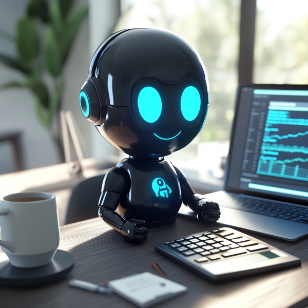 Fictional AI robot character Token McBudget, Cloud Cost Accountant.