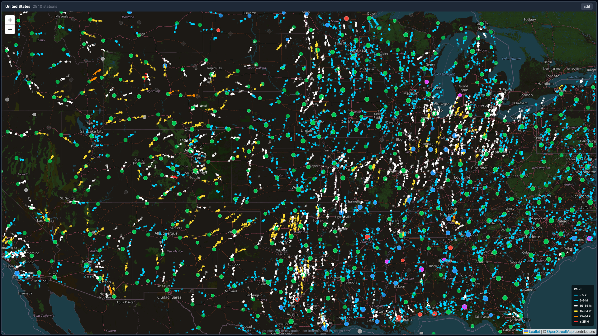 Wind arrows across the US in dark mode